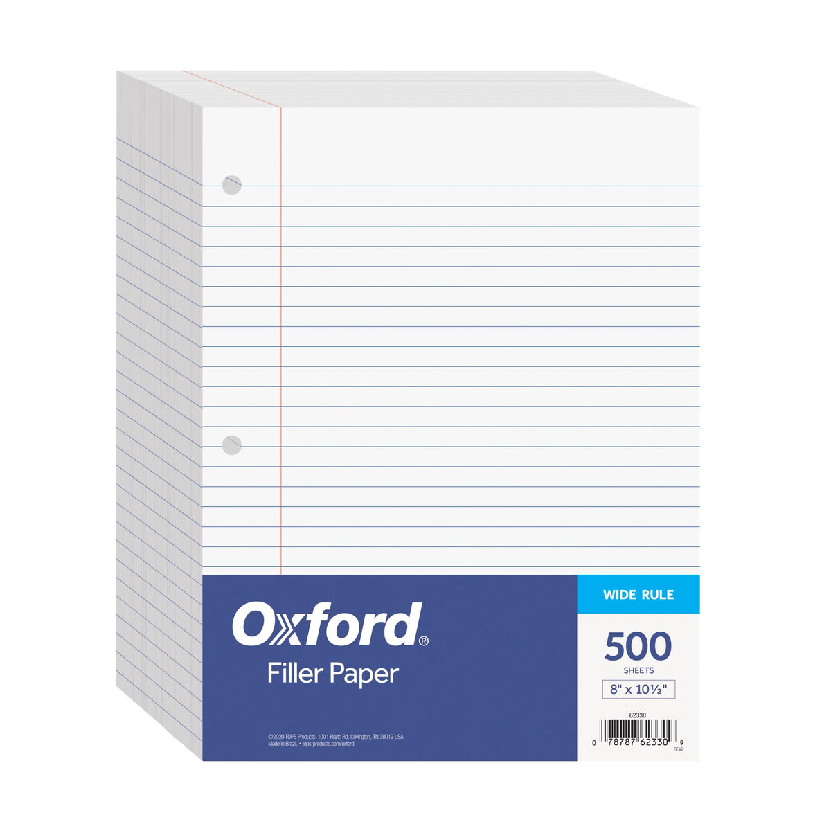 Oxford Filler Paper, 8 x 10-1/2 Inch Wide Ruled Paper, 3 Hole Punch, Loose Leaf Notebook Paper for 3 Ring Binders, 500