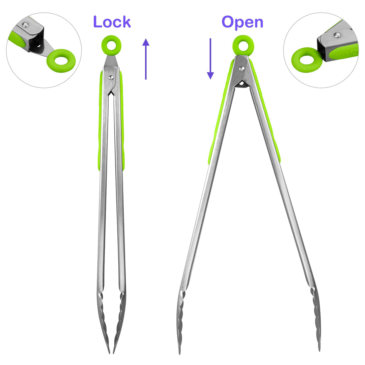 ALLWIN-HOUSEWARE W 304 Stainless Steel Kitchen Cooking Tongs, 14 & 16 Inch, Set of 2, – Green (WH-0627) (Pack of 2)