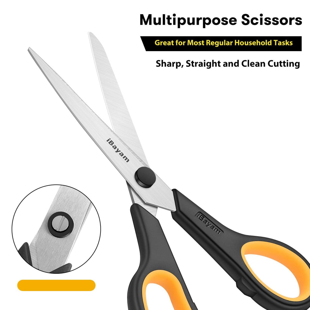 iBayam 8.5" Heavy Duty Black Scissors for Office School Classroom Home Use (3 Pack)