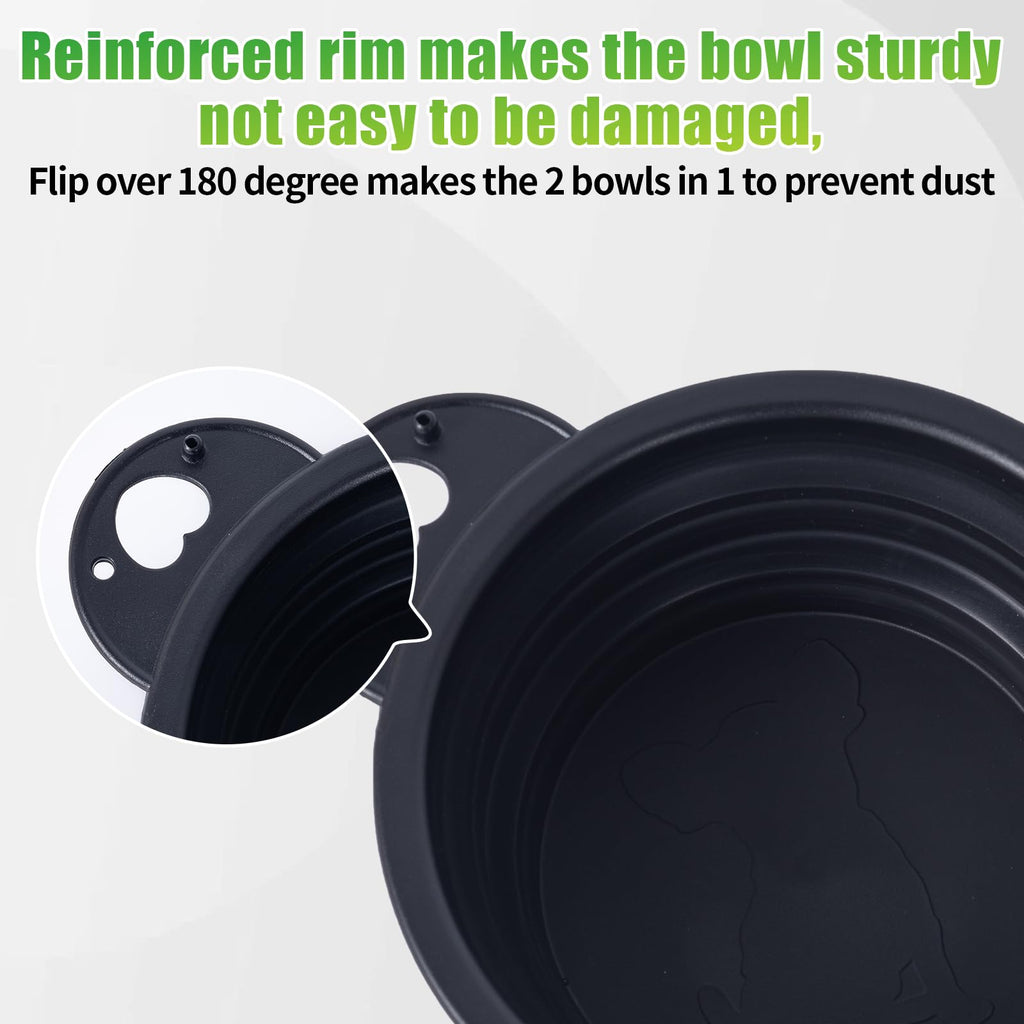 SLSON Collapsible Dog Dual Bowls Reinforced Rim 180 Degrees Flip Over Bowl - Black view 3