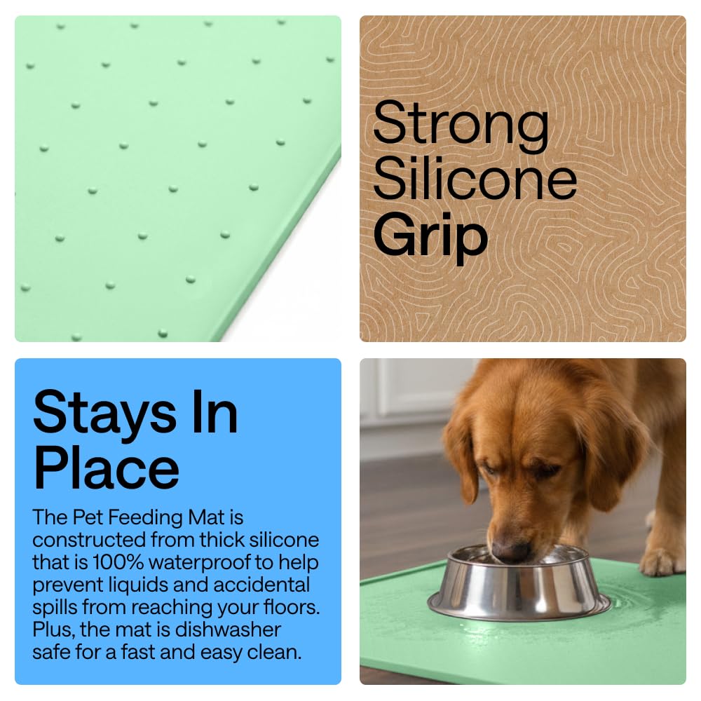 GORILLA GRIP 100% Waterproof Raised Edge BPA Free Silicone Pet Feeding Mat, Dog Cat Food Mats Contain Spills Protects