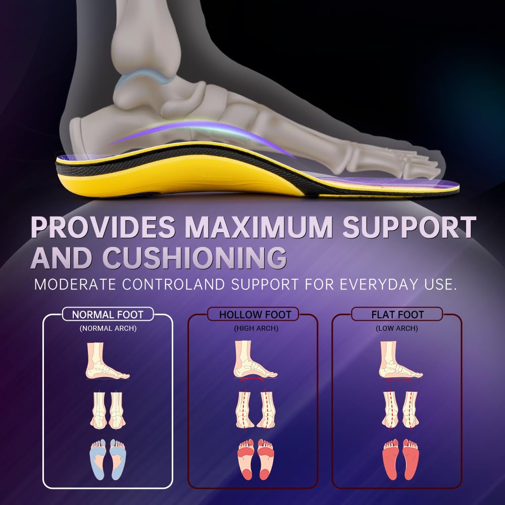 VALSOLE Plantar Fasciitis Insoles for Men Women - 220+lbs Heavy Duty Support Pain Relief Orthotics - High Arch Insoles (Pack of 2)