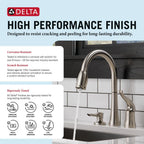 DELTA Kitchen Faucet with Pull Down Sprayer and Soap Disperser, Modern Two Hole Kitchen Sink Faucet, Single Handle