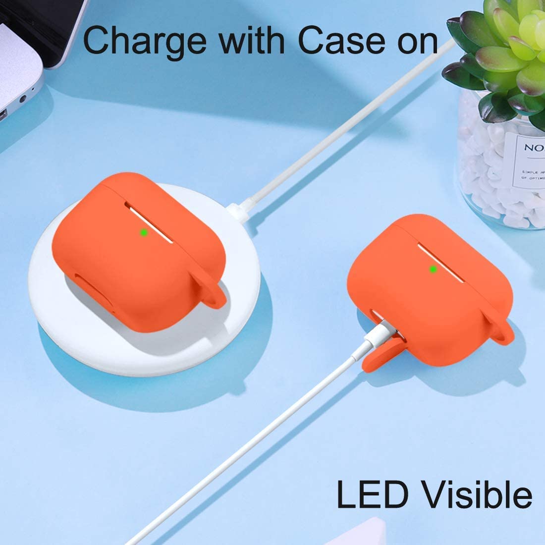 Lerobo for AirPod Pro Case, Soft Silicone Cover with Keychain - Orange view 3