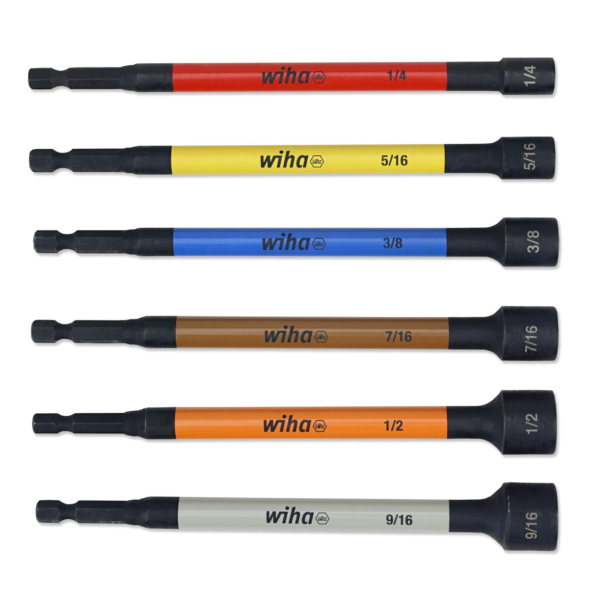 Wiha 70486 Color Coded Magnetic Nut Setter Set, 6 Inch SAE, 6 Piece
