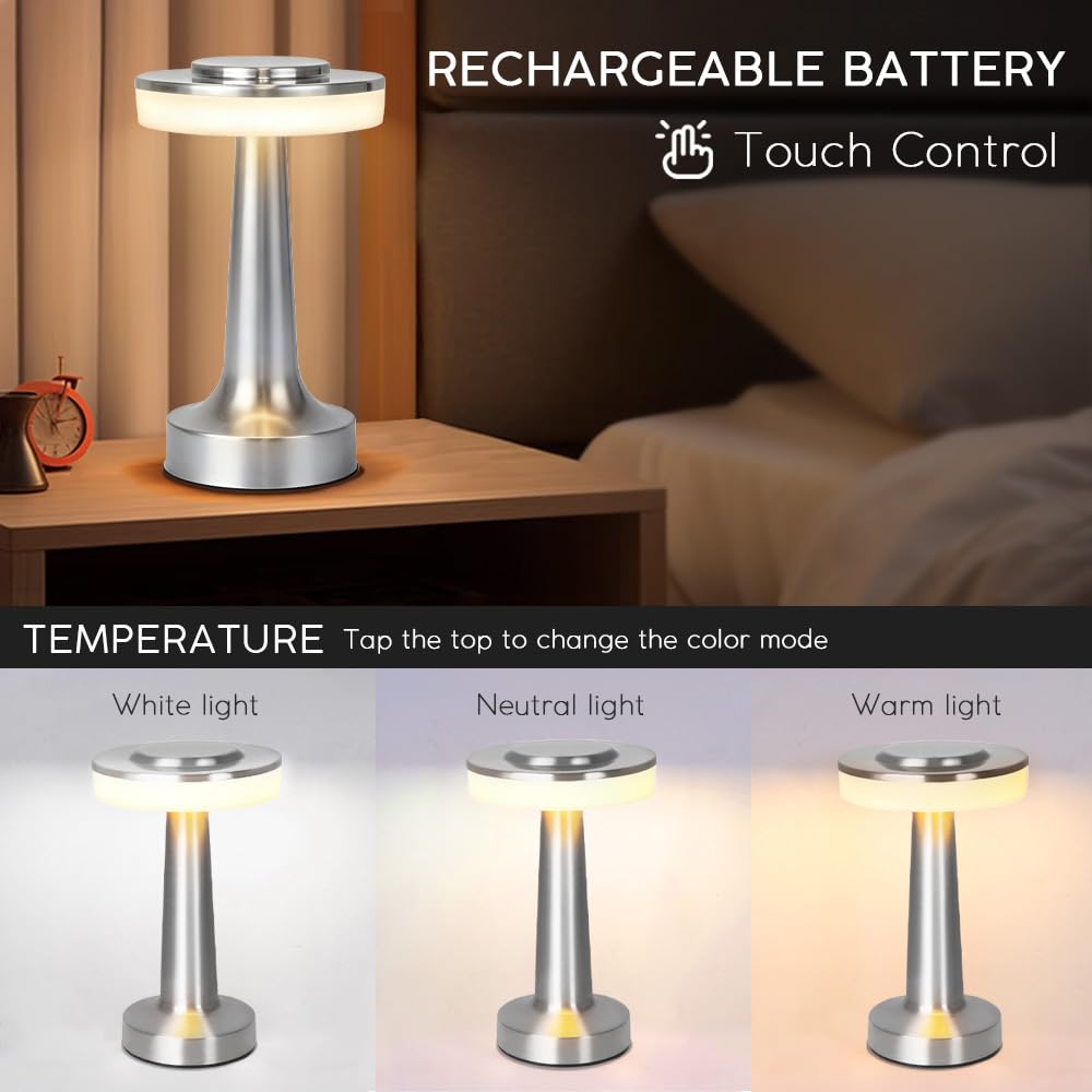 JHPGEOE Cordless Metal Desk Lamp - Sparkle silver view 3