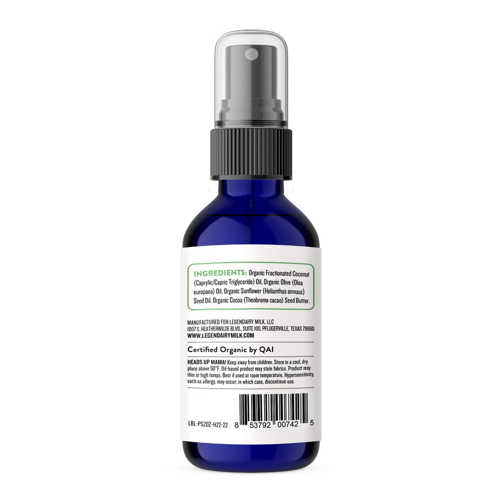 Legendairy Milk Organic Pumping Spray, Lanolin-Free Breast Lubricant, – 4 oz