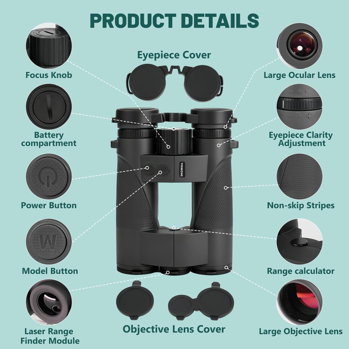 YINMONE 10x42 Laser Rangefinder Binoculars for Hunting Range Finder 2500Yds