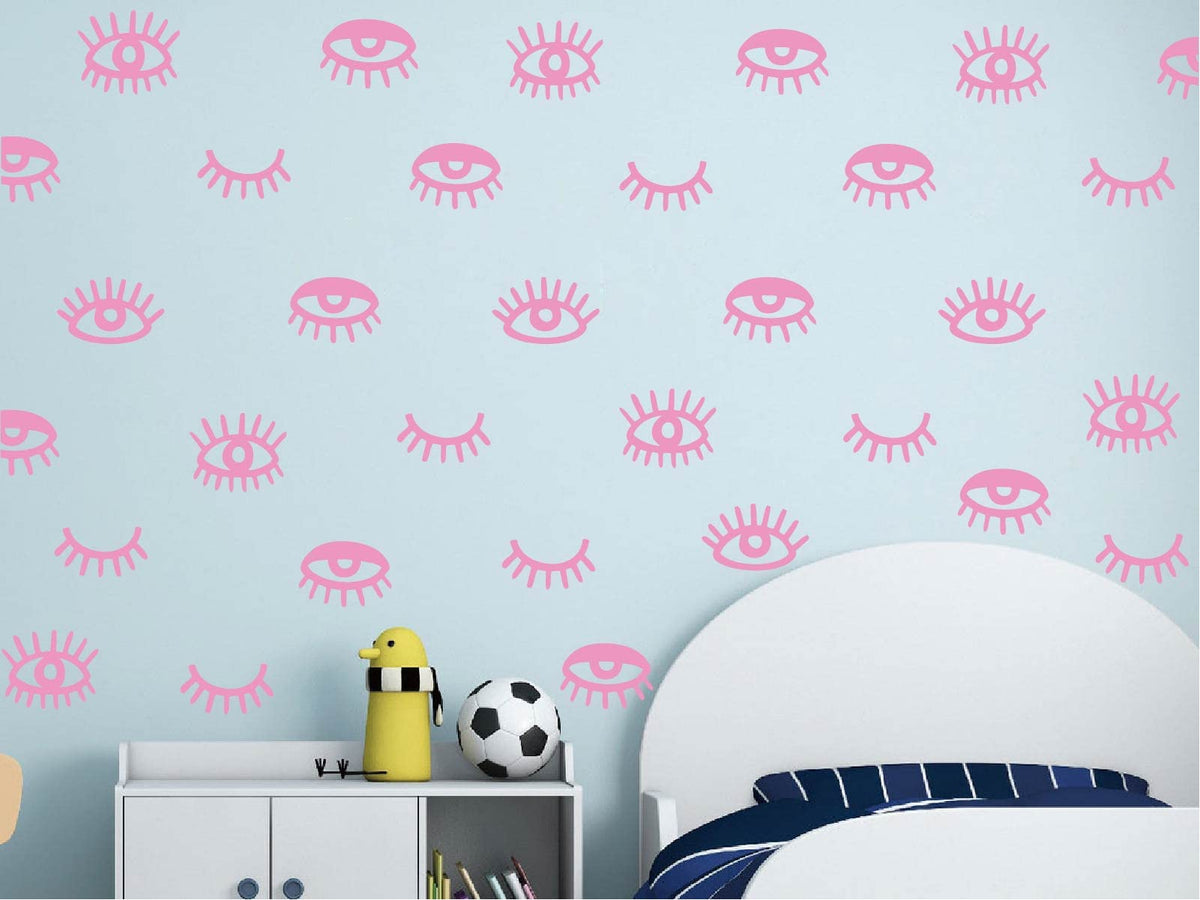 YUHASIDE Eye Pattern Wall Sticker Eyelash Decal for Girls Bedroom Home Decor - Pink view 2