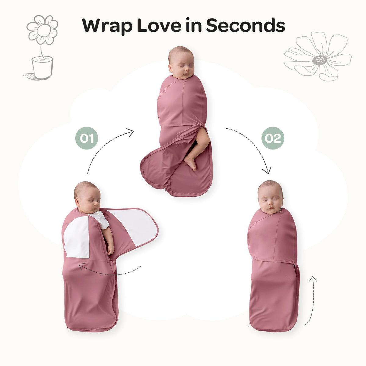 Momcozy Swaddles for Newborns, Quiet Fastener Swaddle for Infant 0-3 Months (Pack of 2)