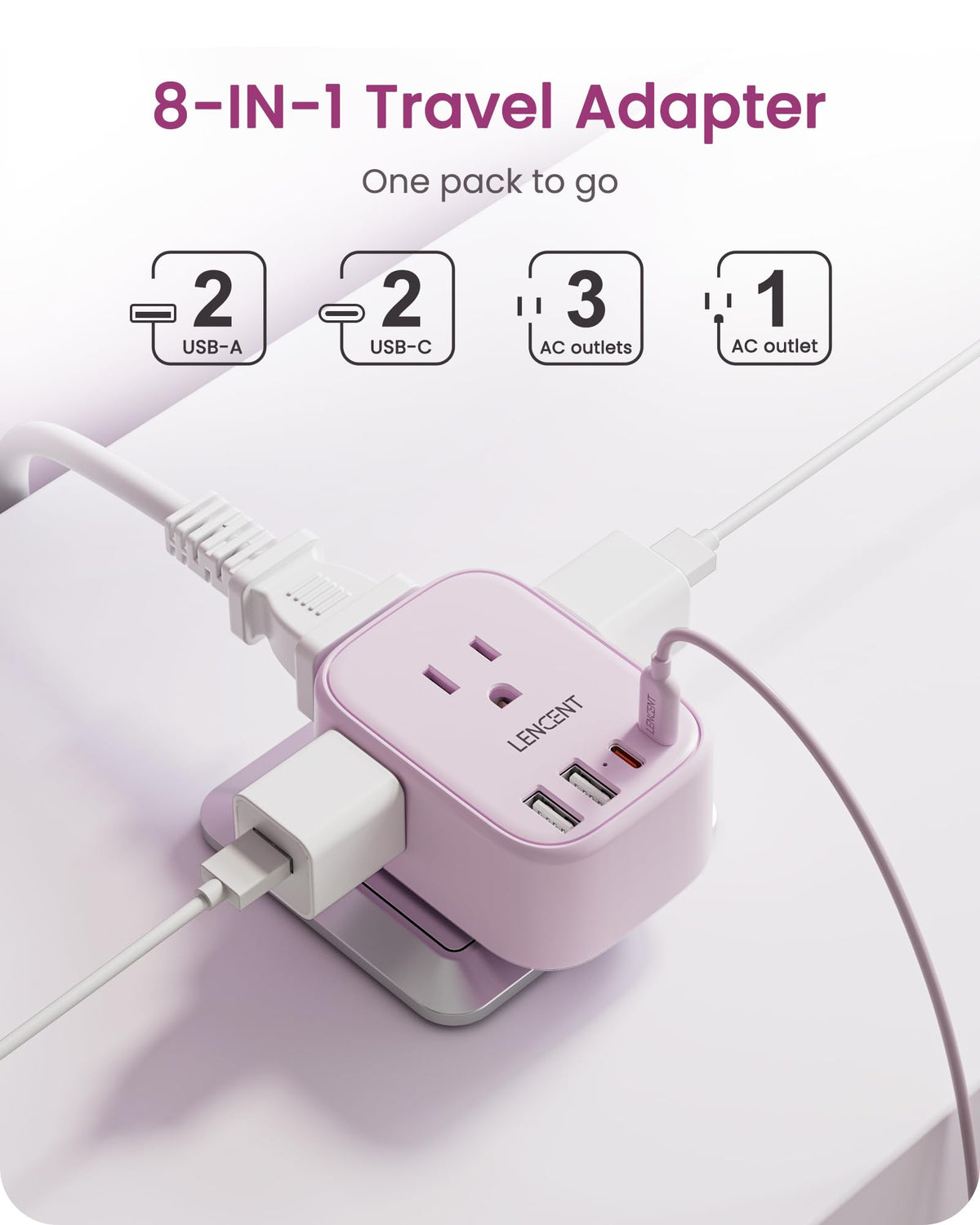 LENCENT Travel Plug Adapter - Type C-17.5W-Most of Europe-Pink view 7