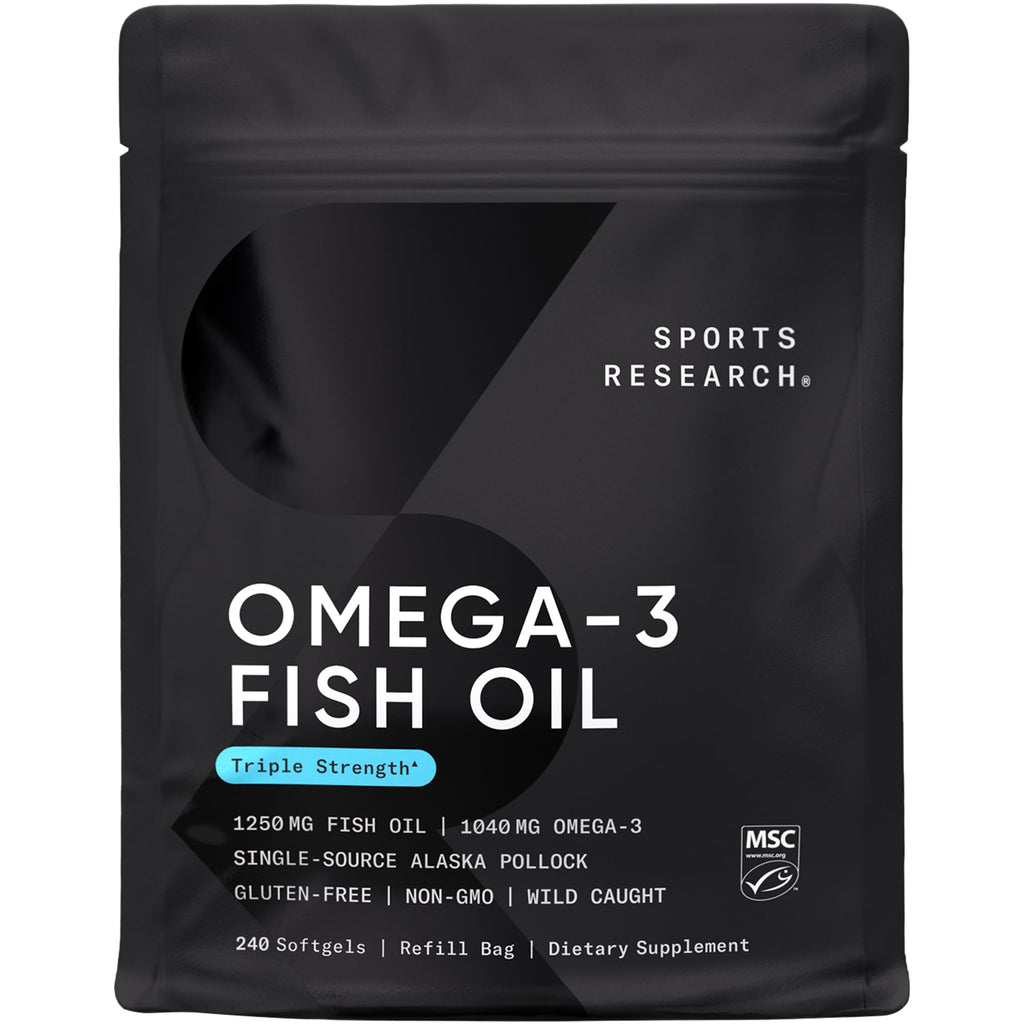 Sports Research Omega-3 Fish Oil 1250mg from Wild Alaska Pollock,240 Count (FG385A)