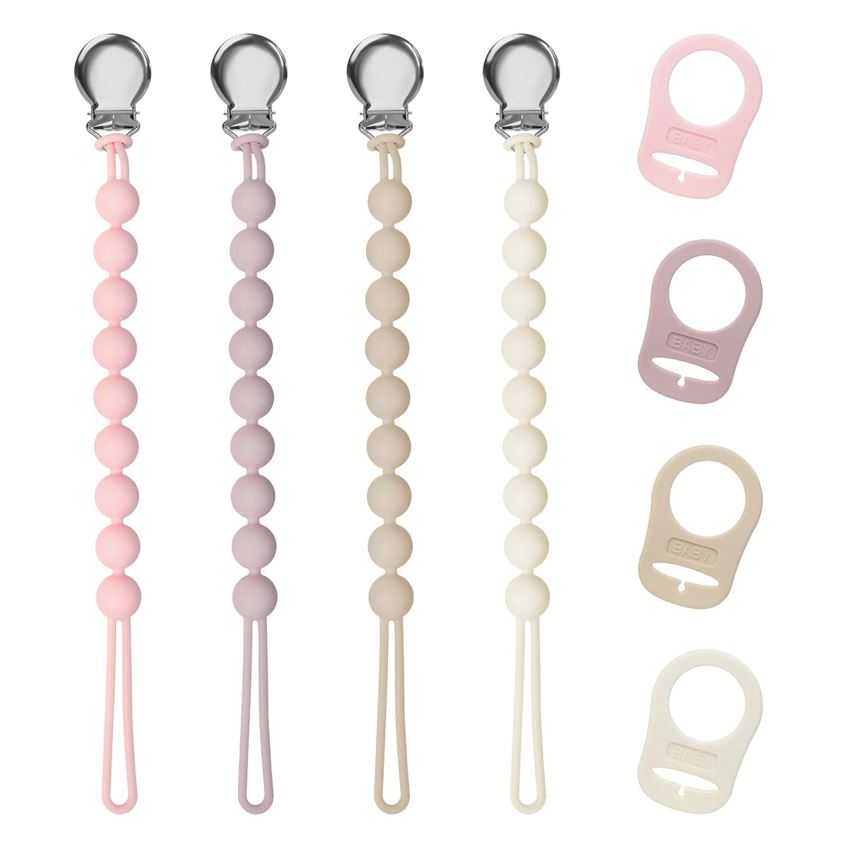 Pacifier Clips for Baby Girls - White+Pink+Shallow Khaki+powder rose