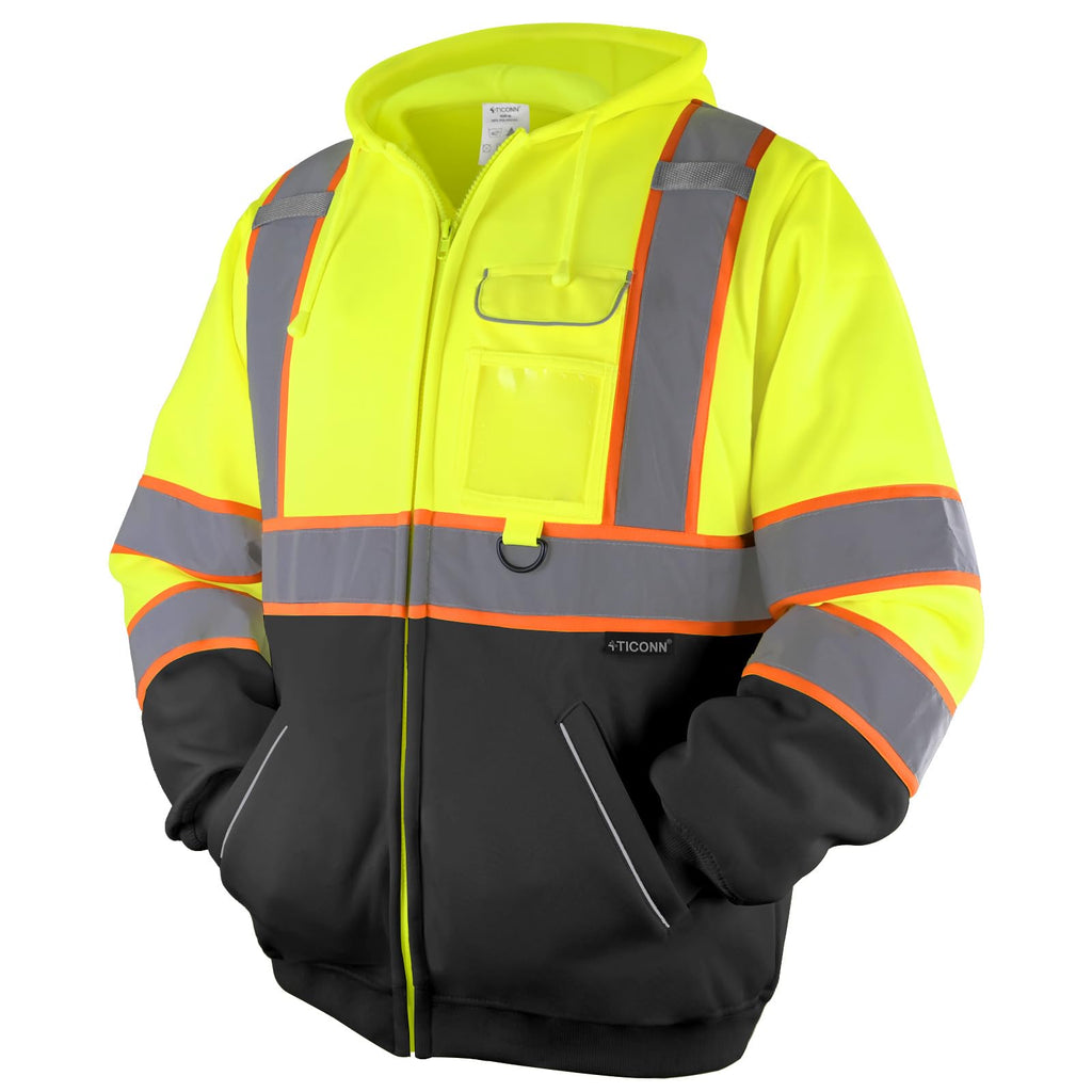 TICONN Hi Vis Safety Hoodie, ANSI Class 3 Reflective Fleece Sweatshirt