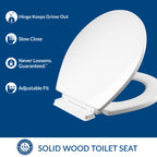 Mayfair Ashton Easy to Clean Single Hinge Toilet Seat, Modern Slow Close Wood Toilet Seat, Made in USA, Round, – White