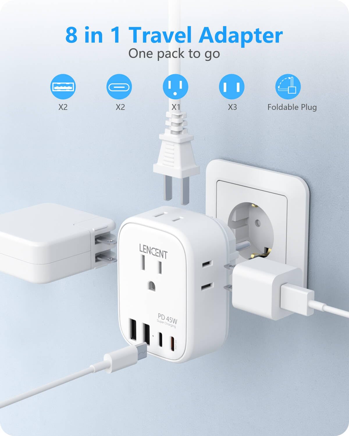 LENCENT Travel Plug Adapter - Type E/F-45W-Germany view 4
