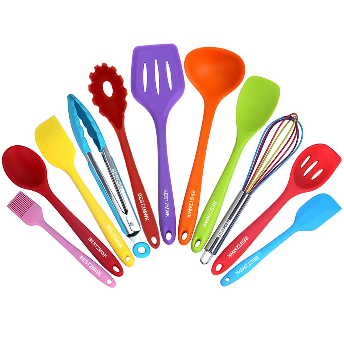 BESTZMWK Kitchen Utensil Set - 11 Cooking Utensils - Silicone Kitchen Utensils - Nonstick Cookware with Spatula Set - Multicolor