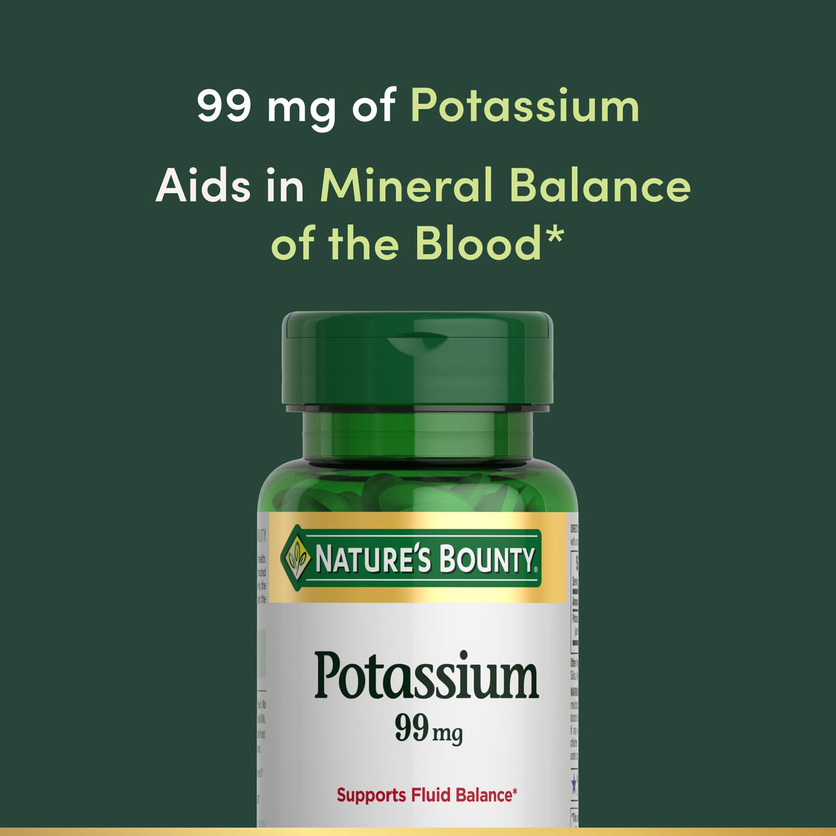 Nature's Bounty Potassium 99mg, 1 Per Day, 100 Vegetarian Caplets