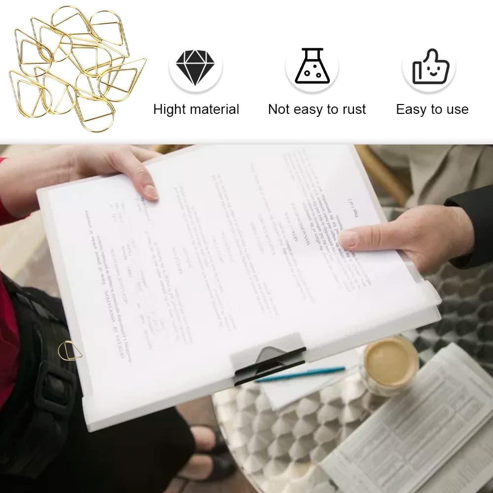 100 Pcs Small Golden Paperclips Stainless Steel Waterdrop Shaped Paperclips Bookmarks Paper Clips Clamps for Memo Paper Photo 15 * 25mm - Gold view 4