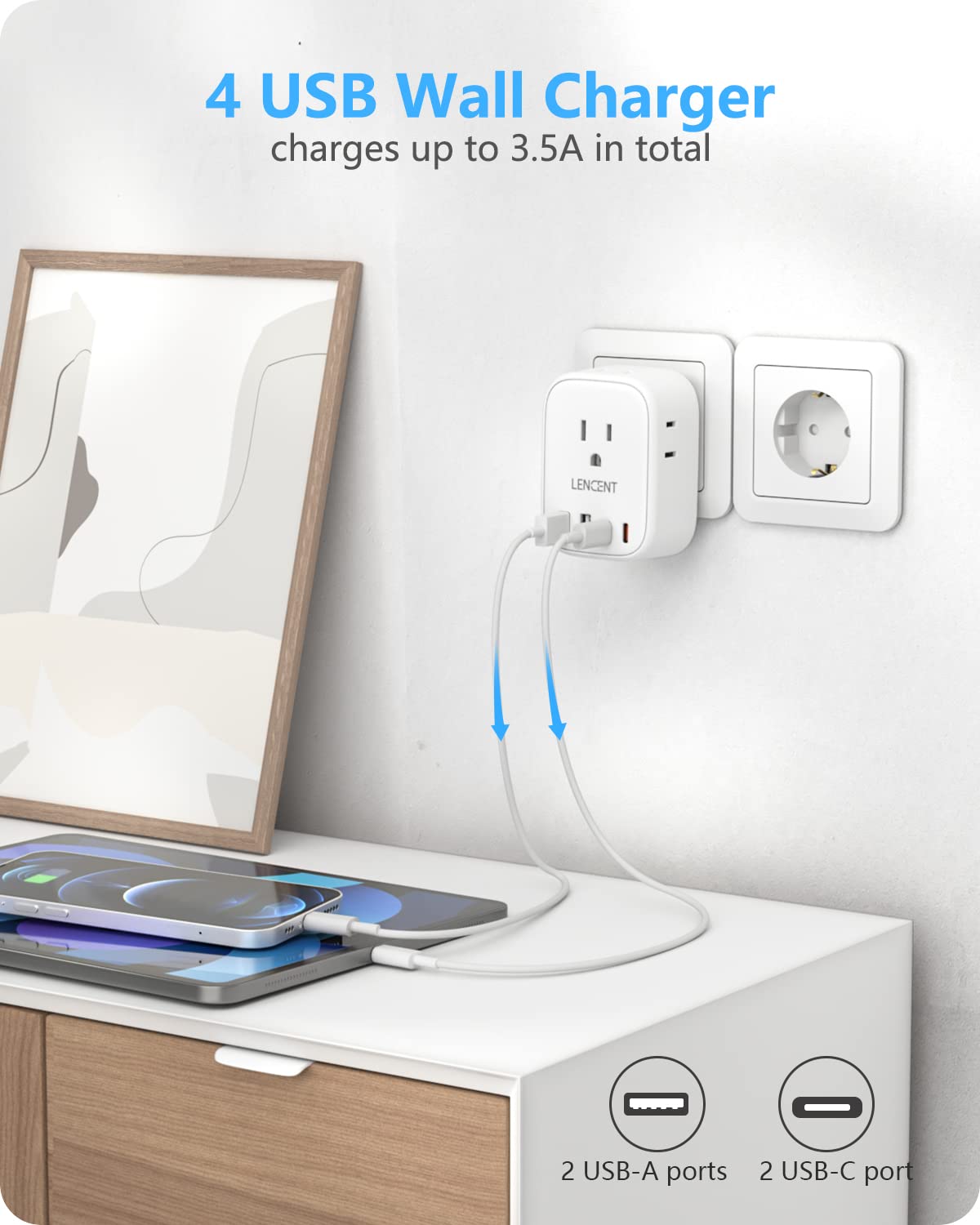 LENCENT Travel Plug Adapter - Type E/F-17.5W- Germany view 5