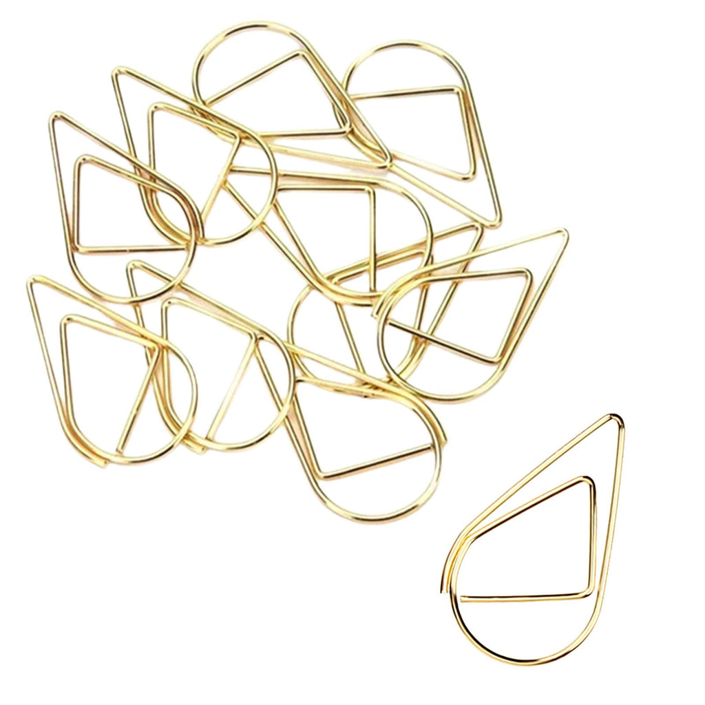 100 Pcs Small Golden Paperclips Stainless Steel Waterdrop Shaped Paperclips Bookmarks Paper Clips Clamps for Memo Paper Photo 15 * 25mm - Gold