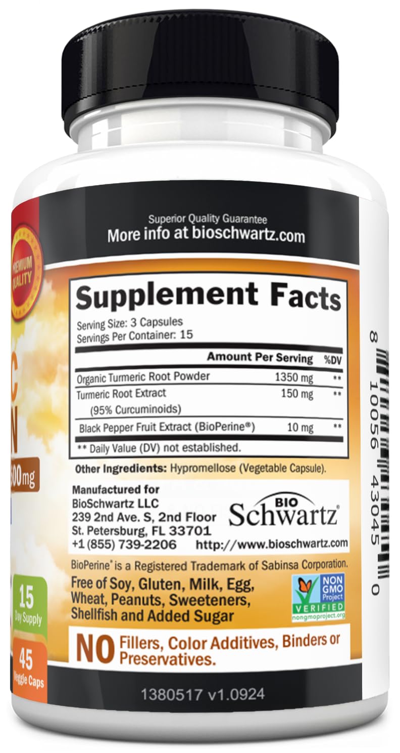 BioSchwartz Turmeric Curcumin with Black Pepper Extract 1500mg, 45 Capsules
