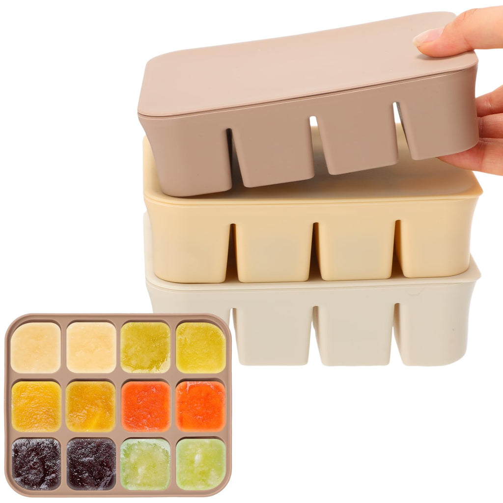 3 Pack Baby Food Freezer Tray with Lids - White, Yellow, Brown
