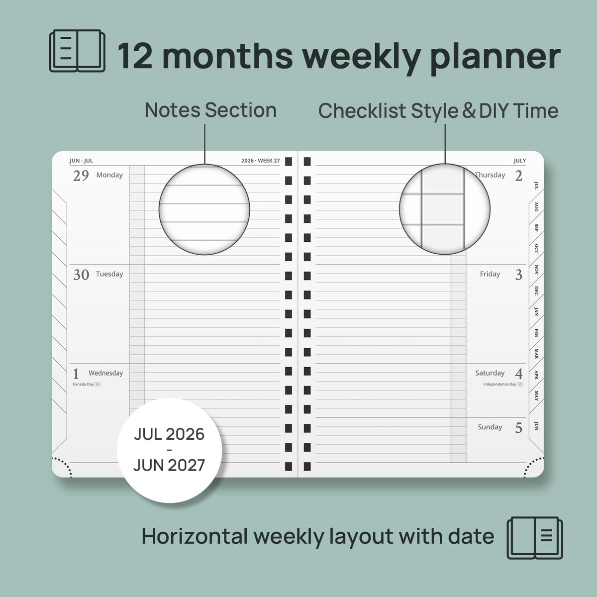POPRUN Weekly Planner - Pacific Green / Medium - 6.75" x 8.75" / Academic Year 2026-2027 view 2