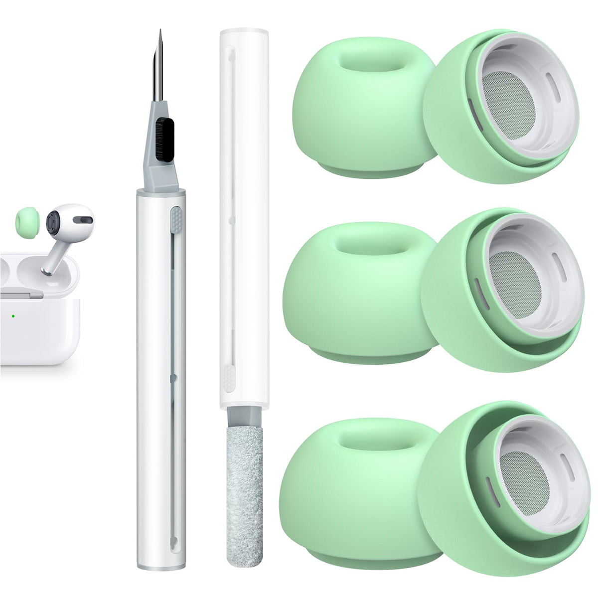 3 Pairs Replacement Ear Tips for AirPods Pro 2nd & 1st(S/M/L, Mint Green)