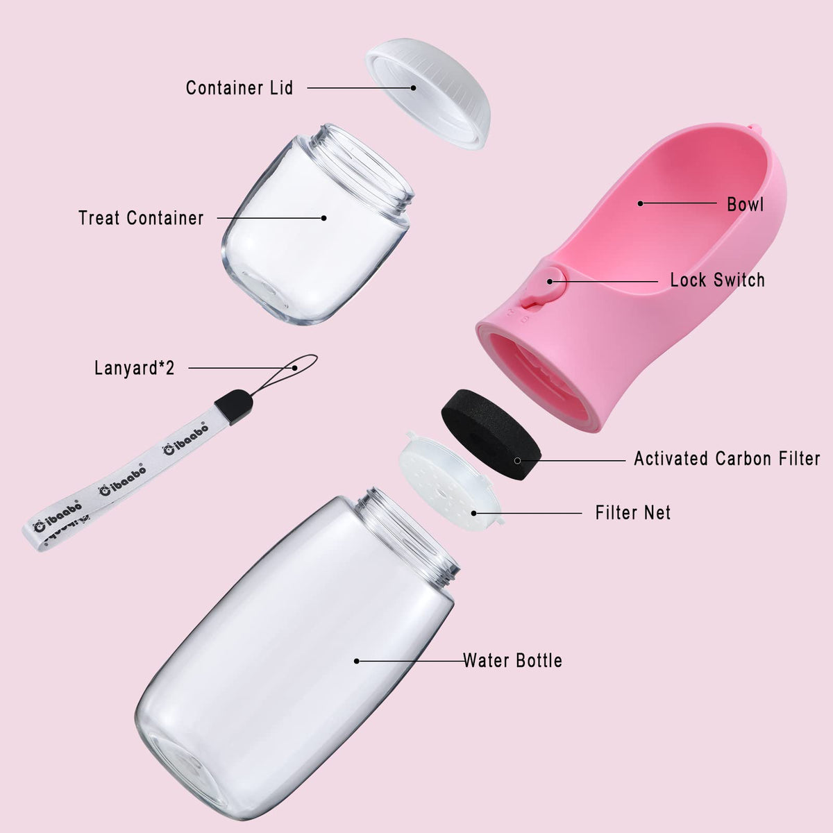 Cibaabo Dog Water Bottle Portable with Food Container & Filter for Travel (CB-WB)