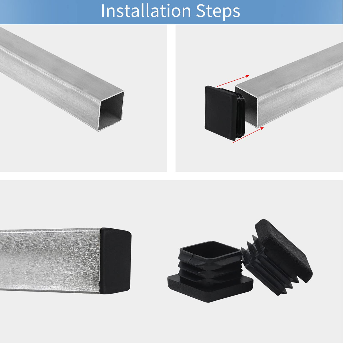 WZB 1 1x1 Square Tube End Cap Plastic Plugs 12 Pack, 1x1 1 Inch Square Tubing Plug 1x1 (additional view 2)