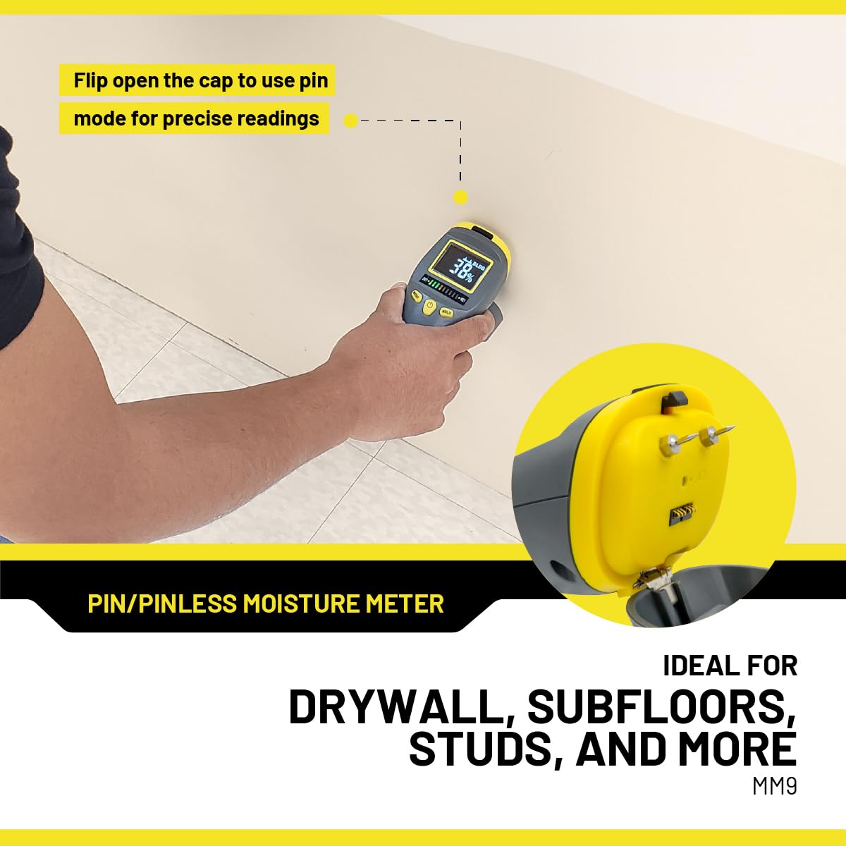 General Tools MM9 Moisture Meter for Wood, Walls & Drywall Detection