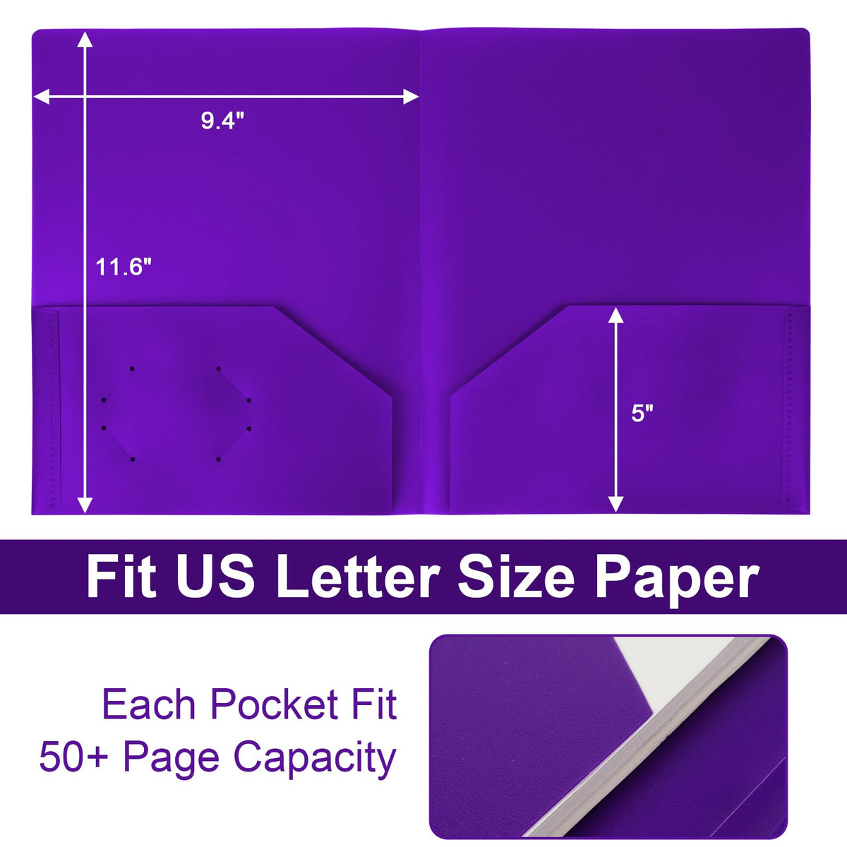 EEHZTSI Plastic Folders with Pockets - Purple / 6-Pack view 1