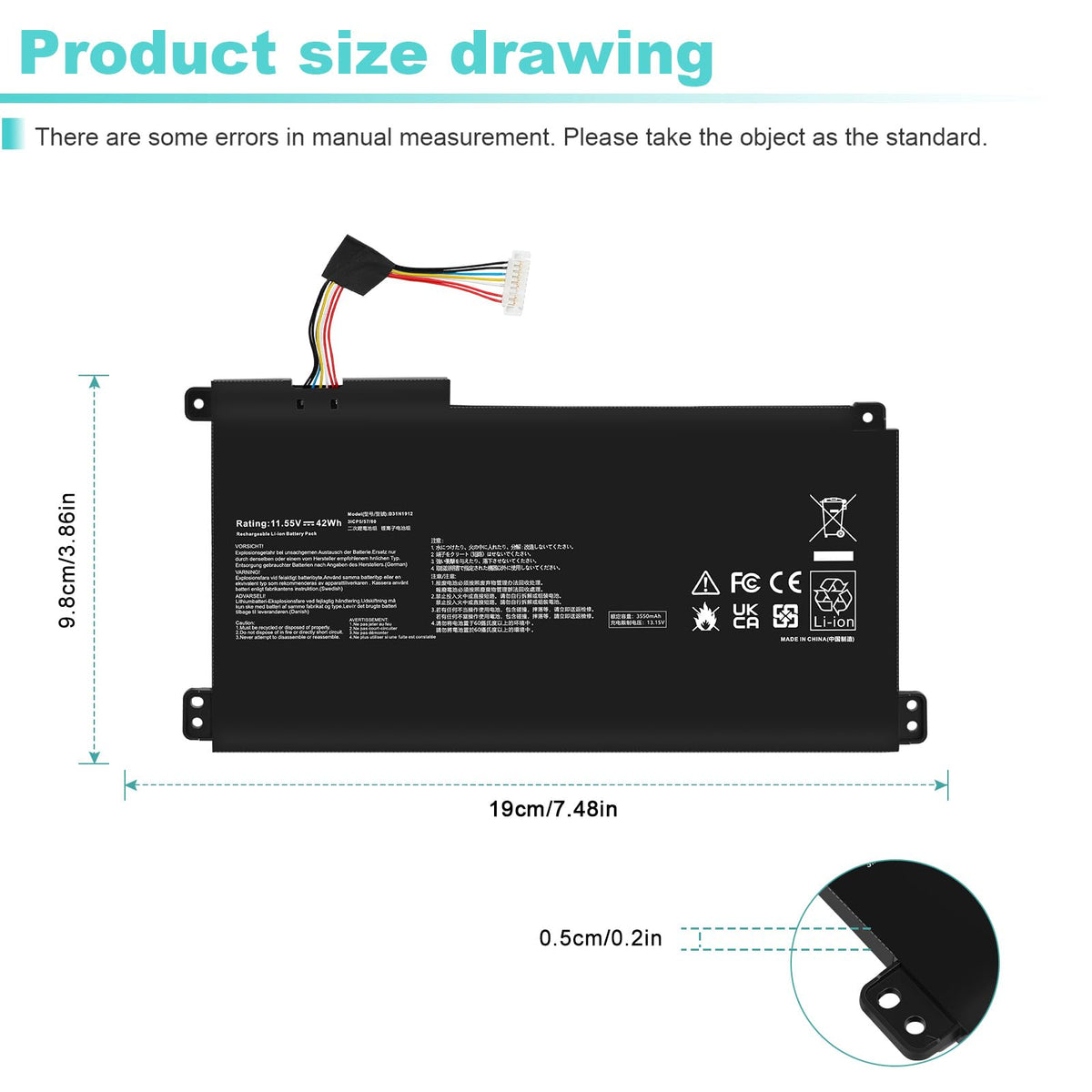 TREE.NB Laptop Battery Replacement - ‎7.48x3.86x0.2inch B31N1912 view 3