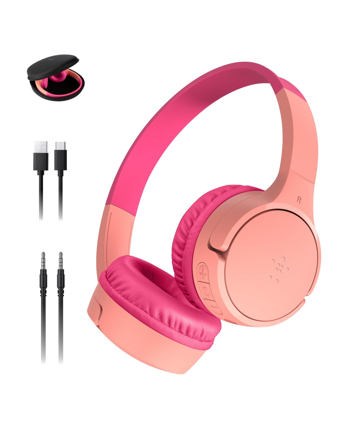 Belkin SoundForm Mini Kids Headphones, Wireless & Wired, 30H Playtime, Case - Pink