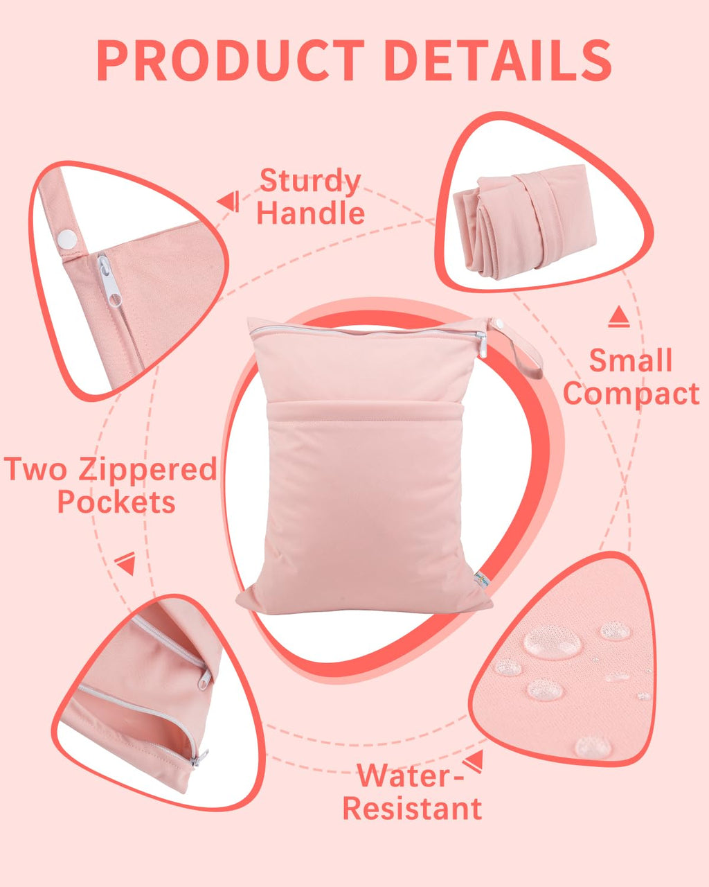 babygoal Wet Dry Bags for Baby Cloth Diapers, Washable Travel Bags, Beach, Pool, Gym Bag for Swimsuits & Wet Clothes (Pack of 3)