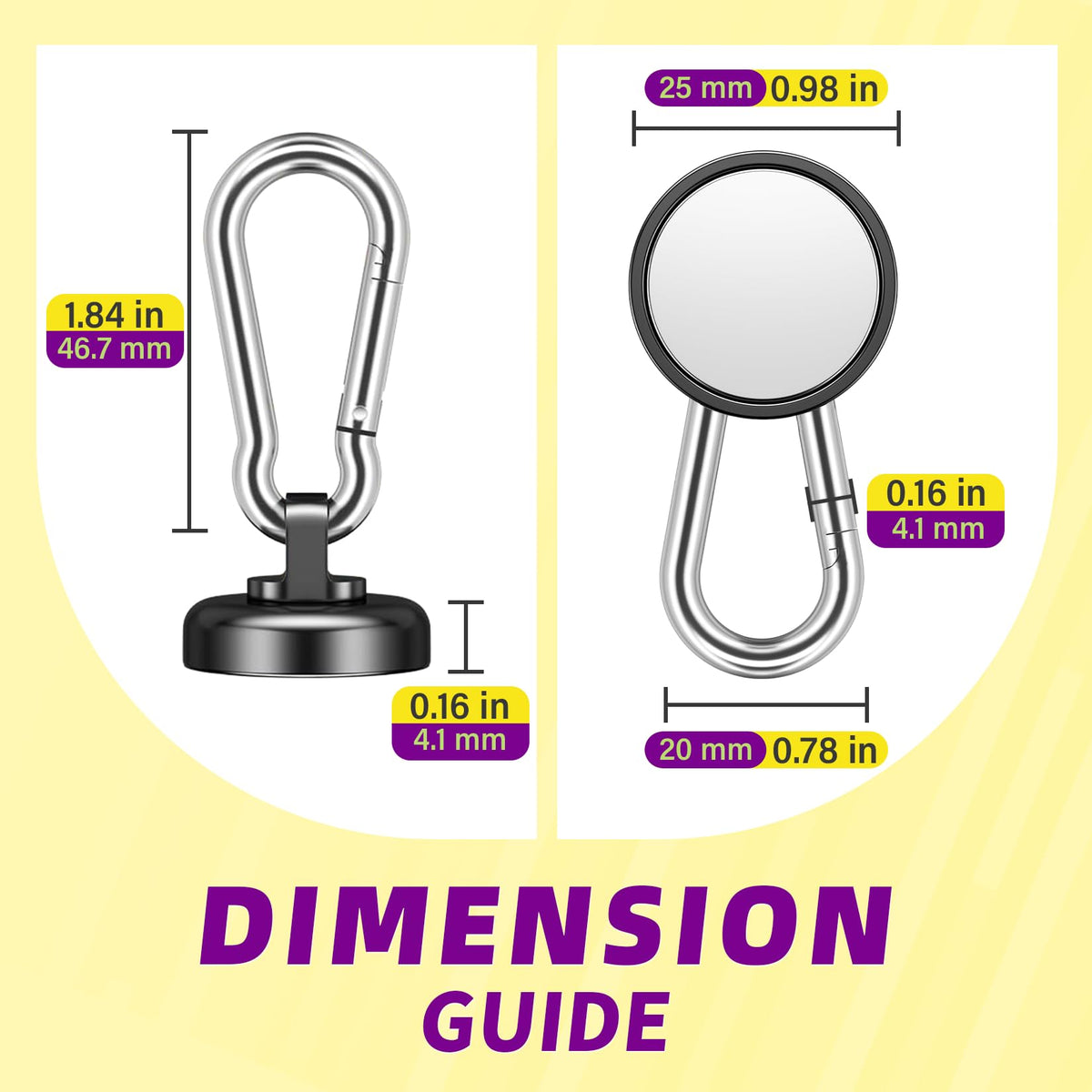 Niuknow Magnetic Hooks with Swivel Carabiner - Black / 0.98 in view 2