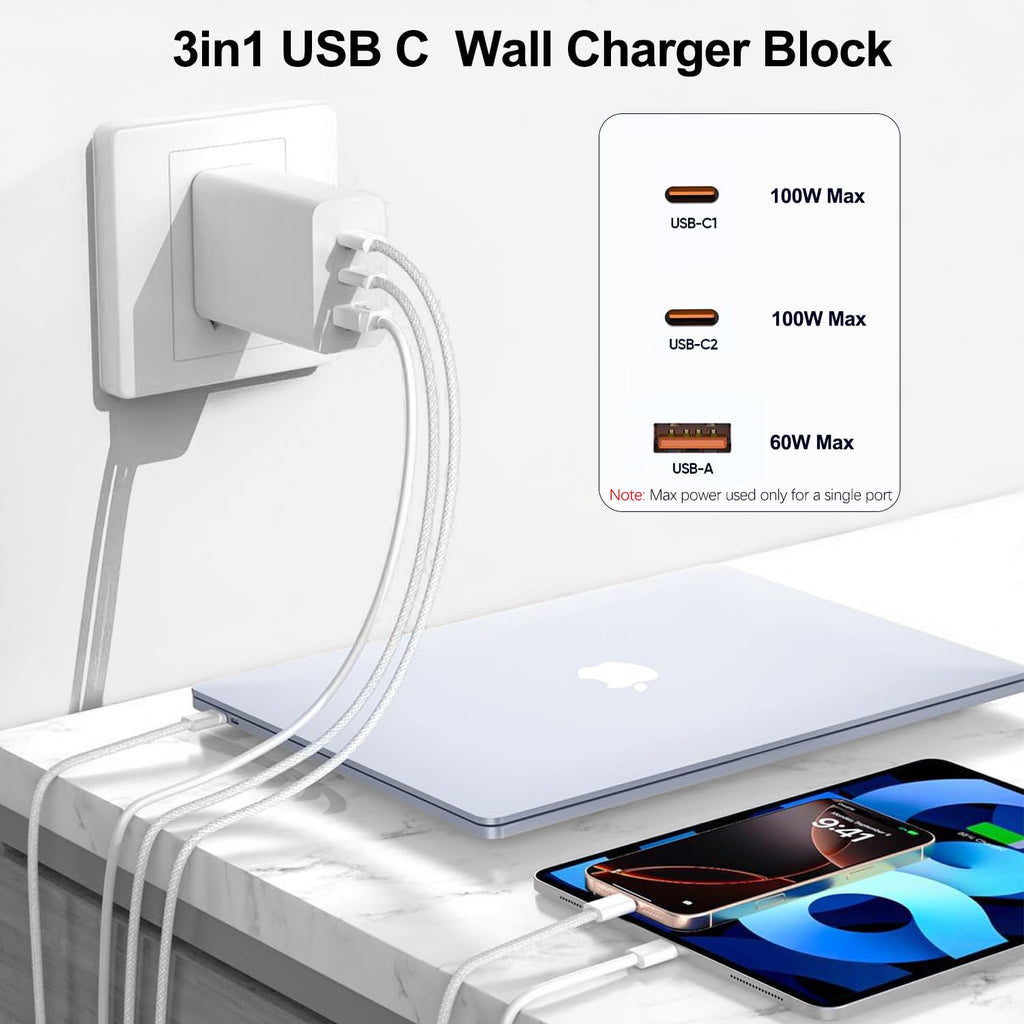100W USB C Charger Block,2Pack 3-Port PD&AC GaN Super Fast USB C Charging Block Wall (additional view 2)