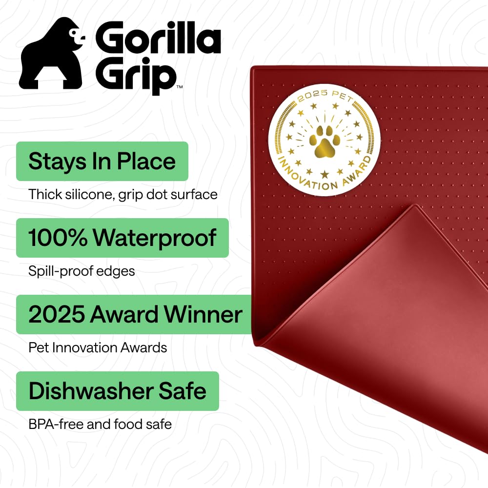 GORILLA GRIP Dog Food Mat, 100% Waterproof Silicone
