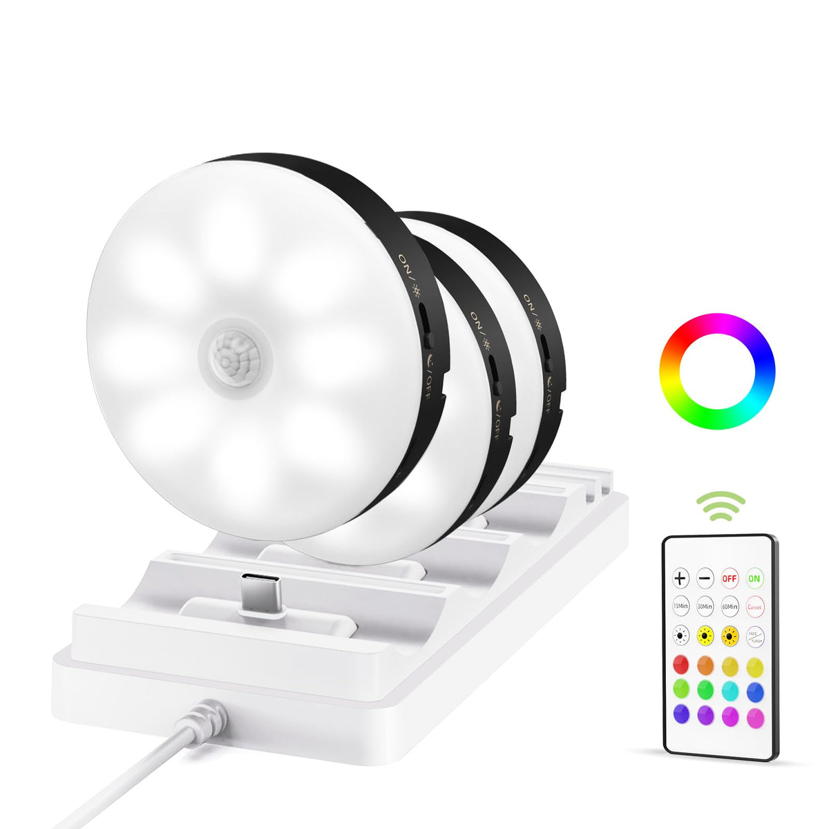 EZVALO Under Cabinet Lighting with Charging Station, 1000mAh Rechargeable Puck Lights