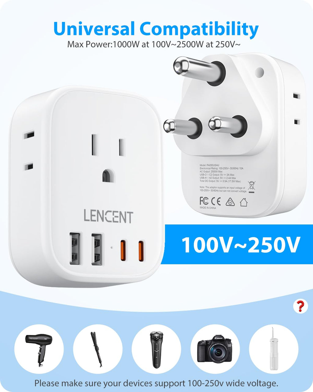 LENCENT Travel Plug Adapter - Type M-17.5W-South Africa view 4