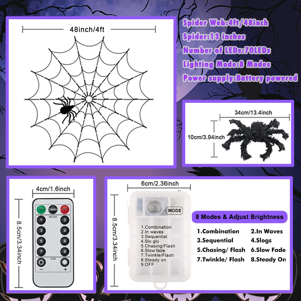 LCHUANG Halloween Decorations Lights Spider Web Lights - Purple view 3