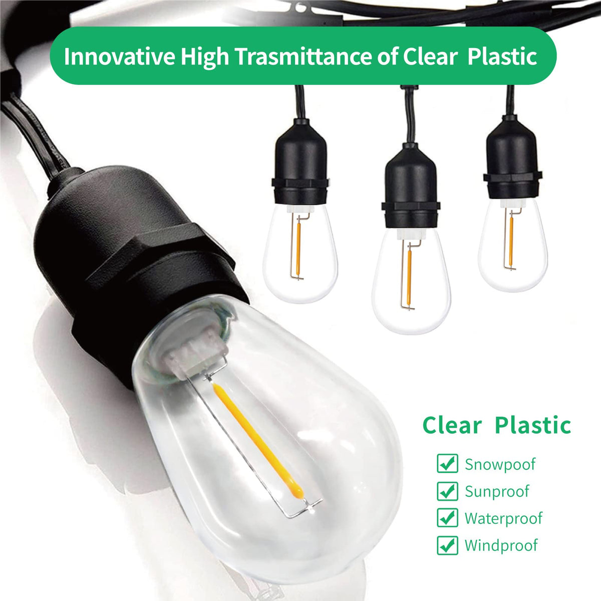Meconard Pack S14 LED Outdoor String Light Replacement Bulbs, Warm White