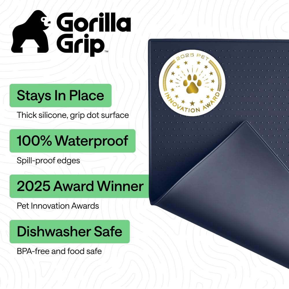 GORILLA GRIP Dog Food Mat, 100% Waterproof Silicone, 32x24 – Navy