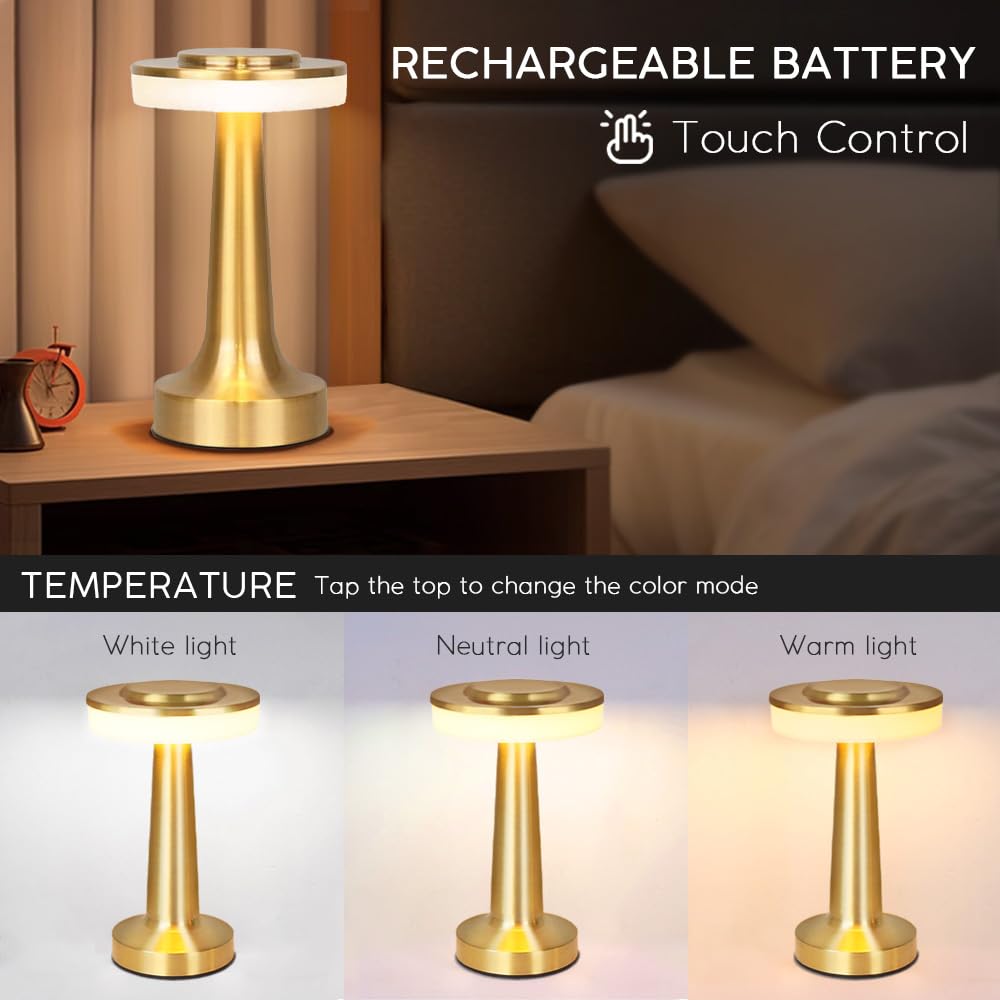 JHPGEOE Cordless Metal Desk Lamp - Champagne Gold view 4