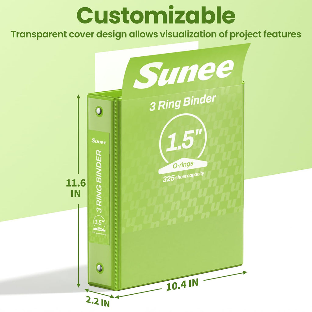SUNEE 3 Ring Binder 1.5 Inch 1 Pack, Clear View Binder Three Ring PVC-Free (Fit 8.5x11 Inches) for School or Office