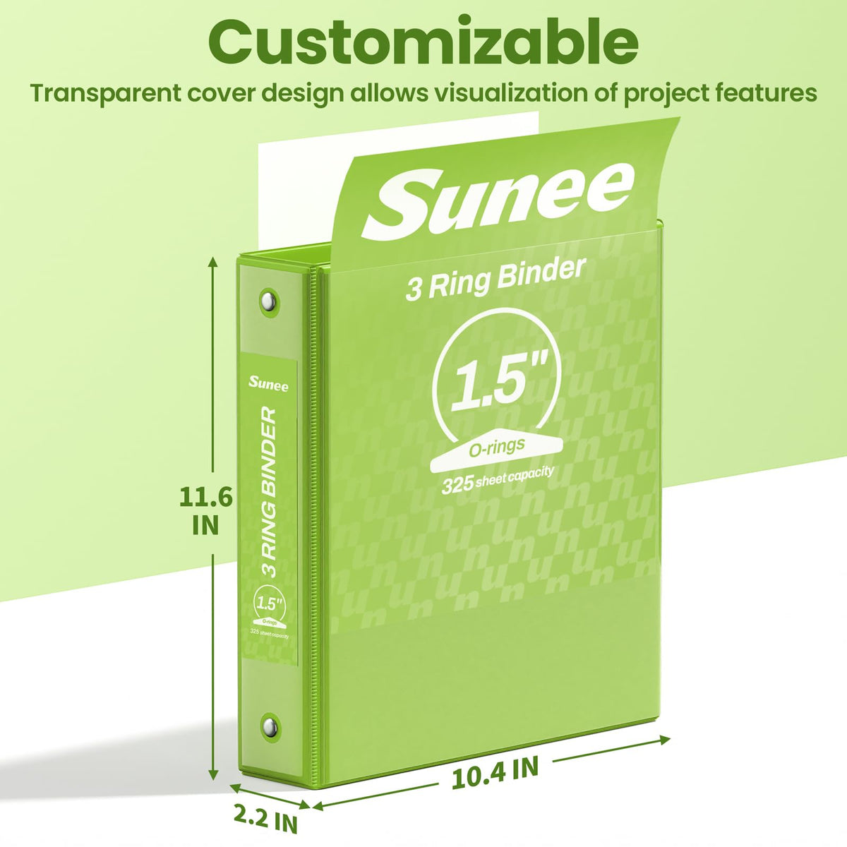 SUNEE 3 Ring Binder 1.5 Inch 1 Pack, Clear View Binder Three Ring PVC-Free (Fit 8.5x11 Inches) for School or Office