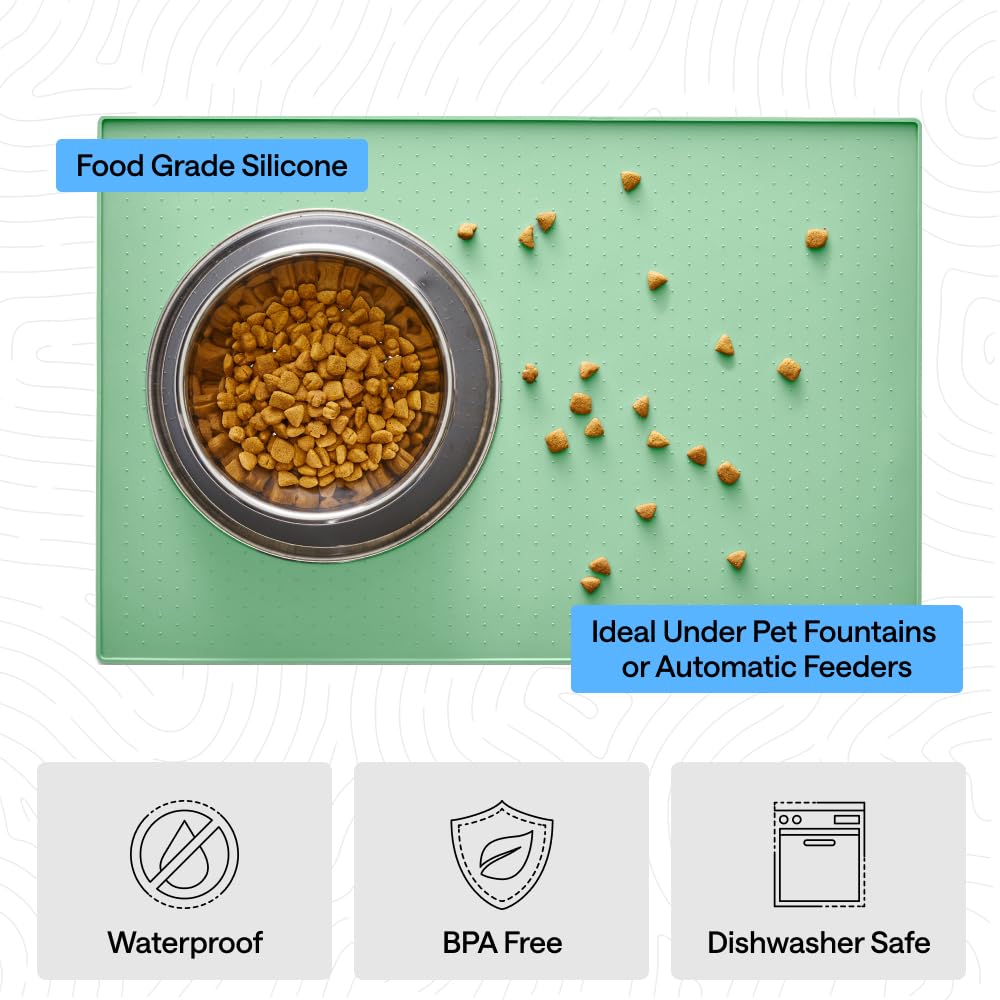 GORILLA GRIP 100% Waterproof Raised Edge BPA Free Silicone Pet Feeding Mat, Dog Cat Food Mats Contain Spills Protects