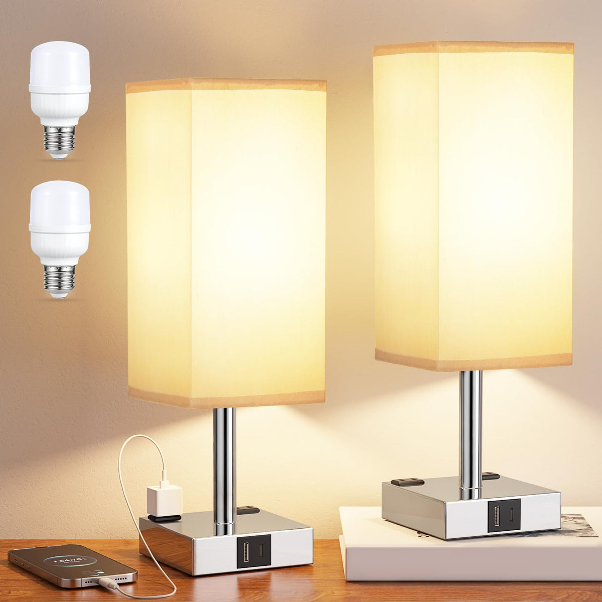 aooshine Bedside Table Lamp Touch Control - Gray & Silver (2PCS) / 14.0in view 6