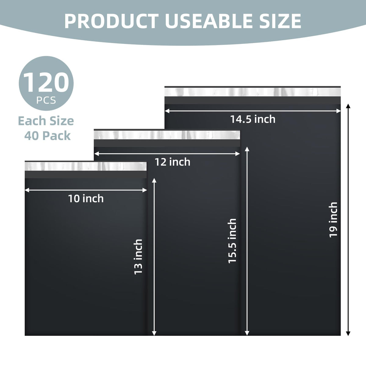 Famagic Poly Mailers Variety Pack - Black / 10x13" & 12x15.5" & 14.5x19" 120pcs view 2